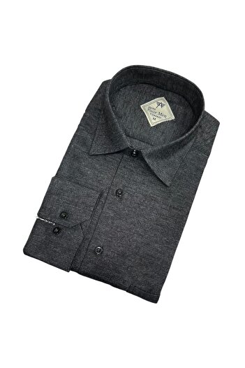 GÖMLEK GALERİSİ Classic Wide Cut Patterned Flannel Wool Long Sleeve Men's Shirt