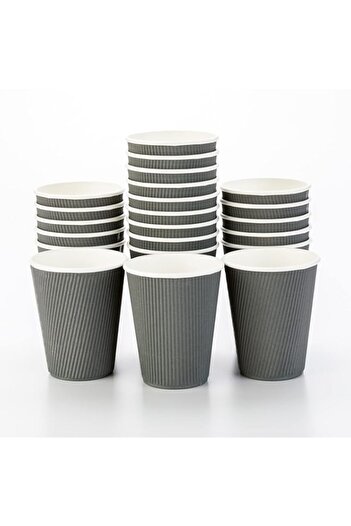 Generic Restaurantware 12 oz Gray Paper Coffee Cup - Ripple Wall - 3 1/2" x 3 1/2" x 4 1/4" - 25 count box