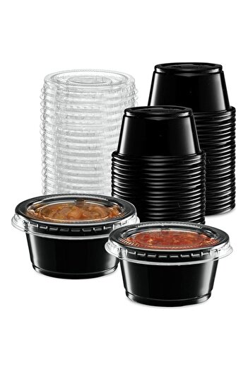 Generic Vsell24™ 100PC 2 Ounce Plastic Disposable Portion Cup Containers with Lid Sauce Jello Shot Soufflé