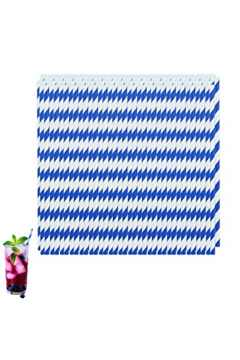 Generic 100PCS Royal Blue and White Striped Paper Straws - Biodegradable Drinking Straws for Christmas, Bir