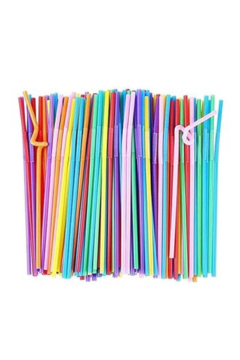 Generic COOLBABY Colorful 100Pcs/Lot Plastic Flexible Bendable Straw Drinking Straws Valentine'S Day Weddin