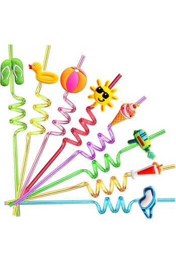 Generic DTTHL 24 Beach Drinking Straws for Kids Beach Ball Pool Summer Birthday Party Supplies Favors Decor