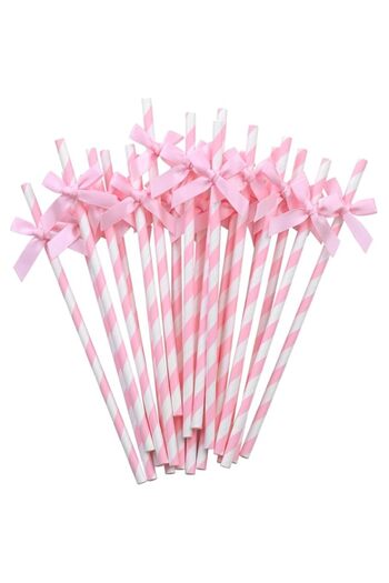 Generic KASTWAVE 20 Pcs Pink Bow Paper Straws, Biodegradable & Eco-Friendly, Cute Disposable Drinking Straw