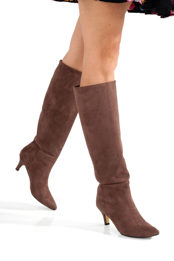 PİMORA ''Fersi̇no'' Brown Suede Pointed Toe 5 cm Thin Heel Boots New Season
