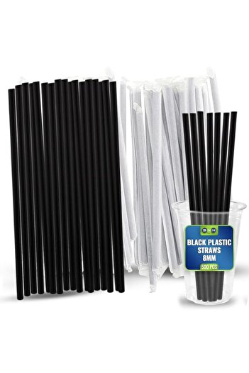 Generic SNH Packing Pack of 500 Black Plastic Bendy Straws - 8mm Flexible, Thick Drinking Straws Individual