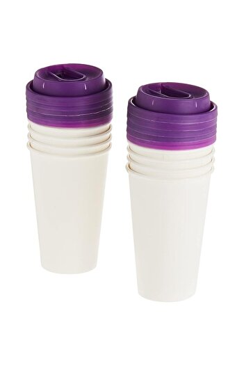 Generic FUN BY AL BAYADER فن Paper Cups with Lids and heat protection Sleeves ,473ml (Pack of 10), Purple