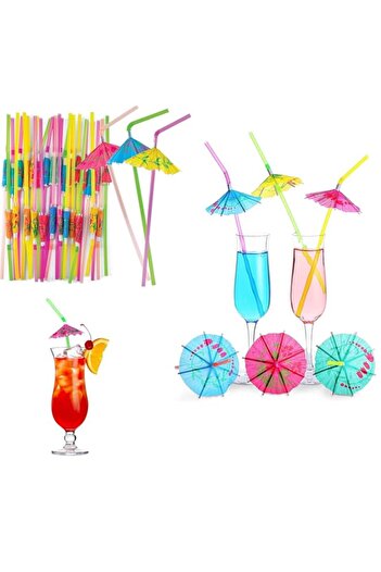 Generic Hawaii Umbrella Drinking Straws 50Pcs - Multicolored Tropical Fancy Mini Paper Umbrellas for Island