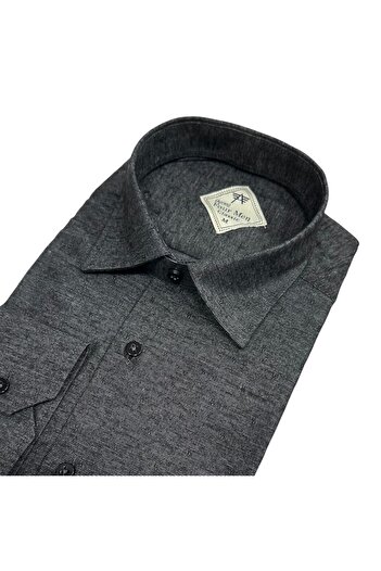 GÖMLEK GALERİSİ Classic Wide Cut Patterned Flannel Wool Long Sleeve Men's Shirt