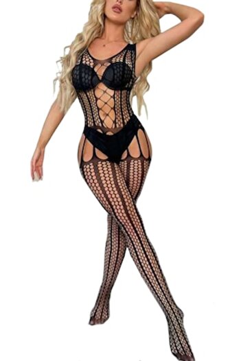 OEM - Sexy Body Lingerie, Lace Catsuit, Leg Cutouts, Black, Universal Size