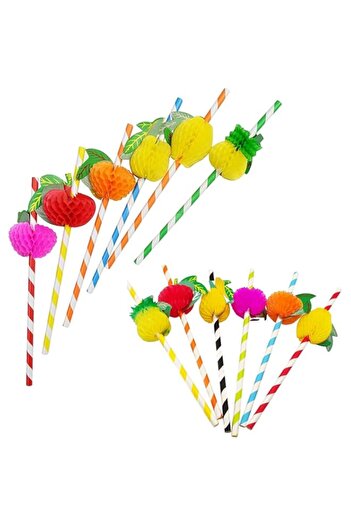 Generic 3D Paper Cocktail Straws, Tropical Party Decorations for Summer Drinks Juices Hawaiian Theme 50Pcs