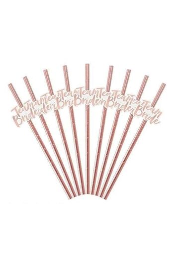 Generic BrainGiggles Team Bride Straws- 10pcs Rose Gold Paper, Food Grade Straws- Bride to Be Tableware Pro