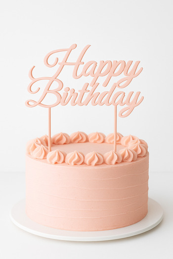 Atolye Doruk Pink Happy Birthday Cake Topper - Baby Girl Birthday Pastel Pink Cake Toothpick