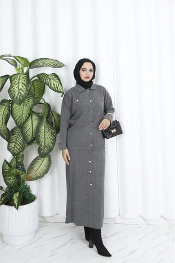 NİSUM MODA Button Detailed Knitwear Skirt Suit