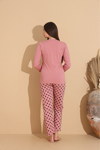 embody Women's Comfortable Cotton Pyjamas, Set with Blouse and Long Pants, pink 1010