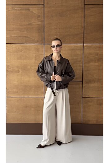 PRİFALDİ Oversize Bomber Leather Jacket