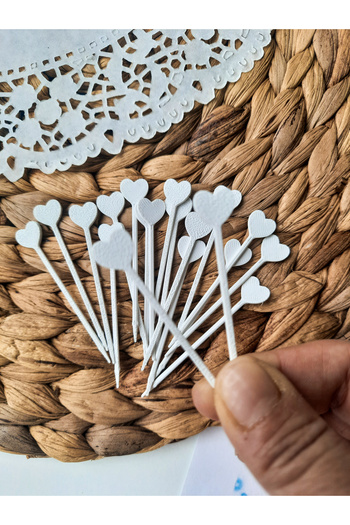 Atolye Doruk 50Pcs White Heart Cupcake Picks-Baby Girl Birthday, Baby Shower, Engagement Cake Decoration Supplies