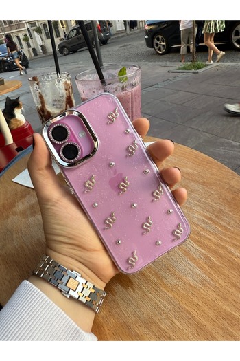 MustCase For iPhone 16 Plus Case Snake Pattern Glitter Transparent Case Silver Camera Raised Shiny Cover