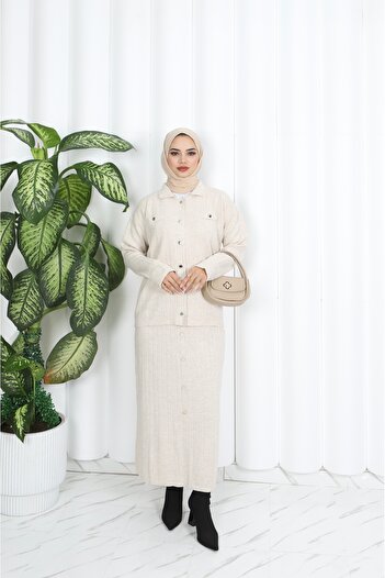 NİSUM MODA Button Detailed Knitwear Skirt Suit