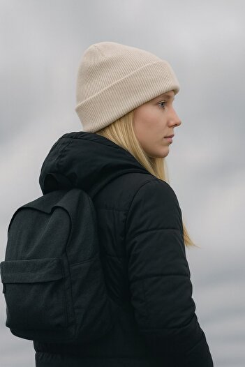 awix Unisex Knitwear Folded Autumn Ribbed Winter Beanie Black