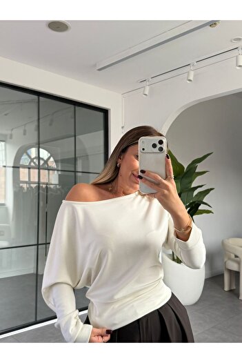 BE CHİC Women's Boat Neck Open Shoulder Waist-Adjustable Premium Modal Fabric Solid Basic Casual Bluse