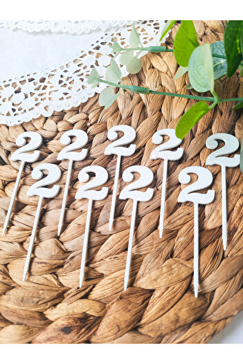 Atolye Doruk 20 Pcs White Number 2 Cupcake Picks - 2 Year Old Birthday Cake Decoration Supplies