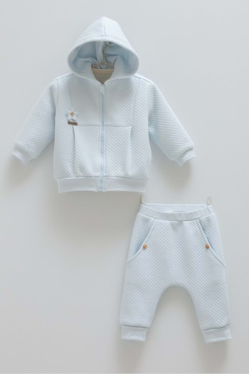 Caramell Good Vibes Star Detail Hooded Three-Piece Bottom-Up Set Blue