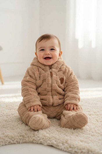Mamman's Winter, Thick Plush, Hooded, Zippered Booties Baby Boy Jumpsuit Welsoft Fabric
