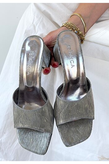 P Parla Luart Platinum Glitter Heeled Slippers - Lisinya