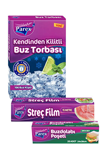 Parex 2-Pack Ice Bags, 3-Pack Refrigerator Bags, and 3-Pack Cling Film Pack