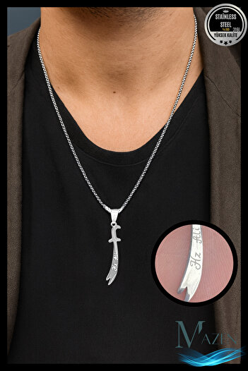 MAZEN Steel Zulfiqar Sword Necklace |   316L Steel |   Hz. Ali Sword Design |   Men'S, Women's Necklace |   Does Not Tarnish/Blacken?