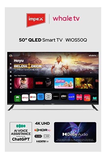 İMPEX Whale OS 50 Inch Smart QLED TV | 4K Ultra HD| ChatGPT AI Voice Assistant | Netflix, Prime, You
