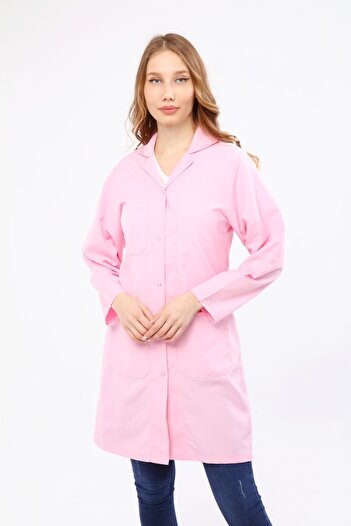 Çamdalı İş Elbiseleri Alpaca Apron Pink 3 Pockets Snap Fastener Front Closure - Size S