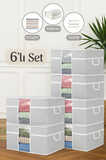 Pazar Kapısı 6 Pieces Pillow Storage Bags with Windows - Mega Size Quilt Storage Organizer - 75 X 40 X 40 cm