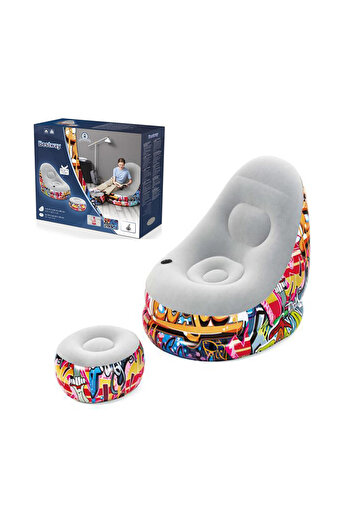 TSUMAB Bestway Graffiti Inflatable Chair with Footrest – Modern Air Lounge Seat for Home & Outdoor