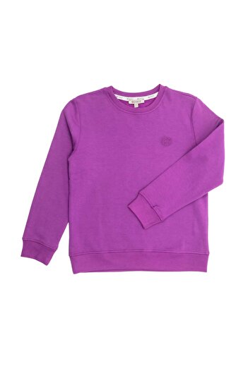 Ozmoz By Mukadder Özden Soft Bamboo Fabric Embroidered Purple Winter Girls' Sweatshirt