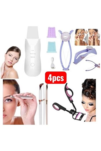 Generic 4-piece women's beauty set for skin and face care, including a facial cleansing and exfoliating device, a tool