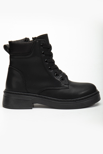 Tonny Black Women's Black Leather Thick Thermo Sole Lace-Up and Zippered Boots