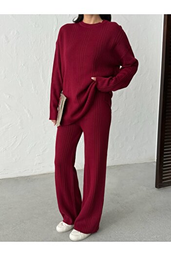 BEJNA Women's Crew Neck Ribbed Top and Bottom Knitwear Set