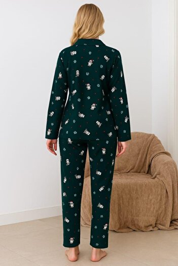 Pemilo Women's 02289 Front Buttoned Suede Pajama Set Green