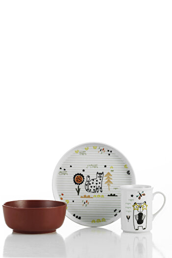 Kütahya Porselen Kitty 3 Piece Food Set