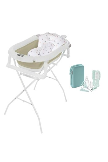 Primabobo Folding bathtub set, Primabobo, Genua Premium, with thermometer, plug and anatomical support, Beige + plastic support