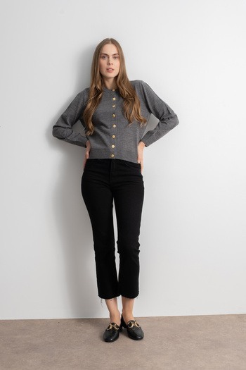 Shophia Women's Gold Buttoned Basic Knit Cardigan - Gray