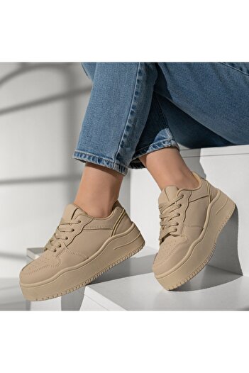 BMoD Women's khaki lace-up sport shoes with a chunky sole MOD12996