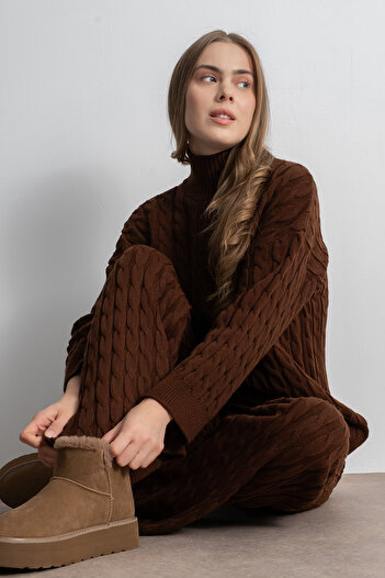 Shophia Knitted Patterned Oversize Women's Knitwear Trousers - Sweater Set