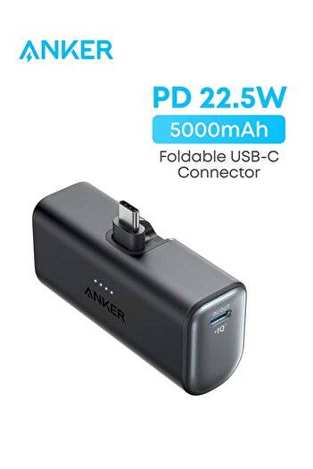 Anker Nano Power Bank, Mini Portable Charger with Built-In Foldable USB-C Connector, 5,000mAh Batter