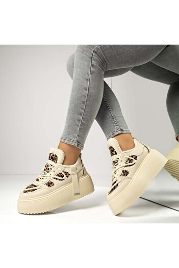 BMoD Women's beige lace-up sport shoes MOD13398