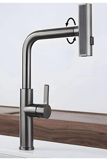 banyonatural First Quality Stainless Brass Alba Spiral Waterfall Sink Kitchen Faucet Anthracite Color