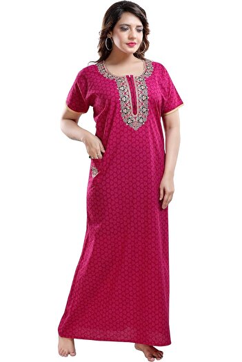 Generic TRUNDZ Women's Cotton Embroidered Maxi Night Gown 2193-2196_Pink, One Size
