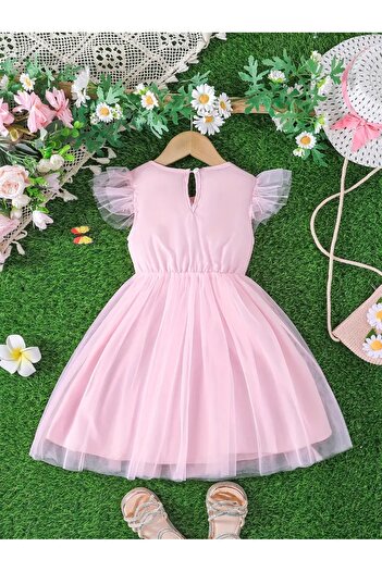 OEM Pink dress with flowers 5 years, 110 cm
