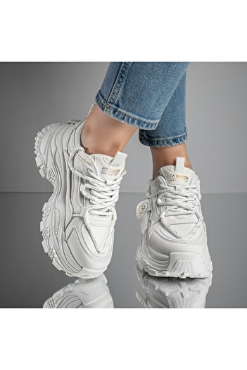 BMoD Women's white lace-up sport shoes with a chunky sole MOD11697